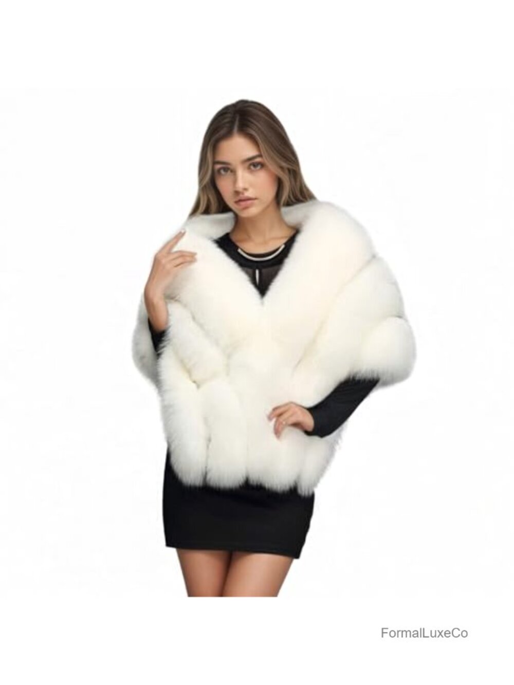 Luxury Faux Fur Shawl Wrap Poncho Winter Wedding Coat